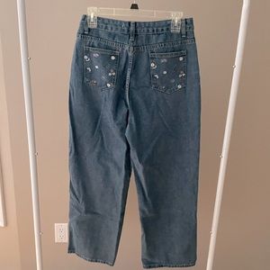 NWT Flower Embroidered Denim Mom Jeans, Size Small